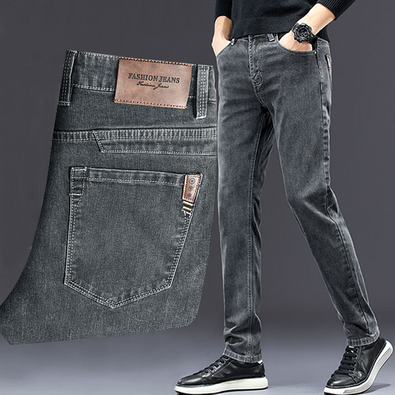 Men'S Fashion Grey Jeans - Jeans slim da uomo 2024 autunno