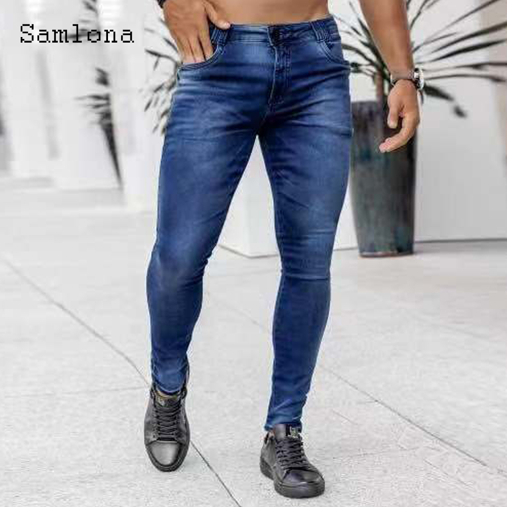 Men'S Fashion Grey Jeans - Samlona Jeans moda uomo Skinny Denim