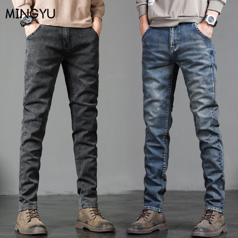 Men'S Fashion Grey Jeans - Primavera Autunno Uomo Classico Moda Jeans